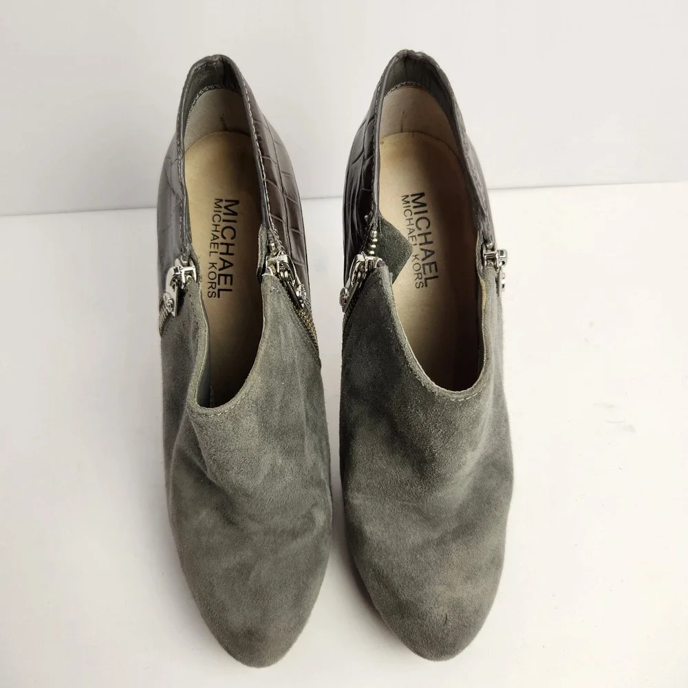 Michael‎ Kors York Women's Platform Side Zip Heeled Bootie Gray Size 6.5